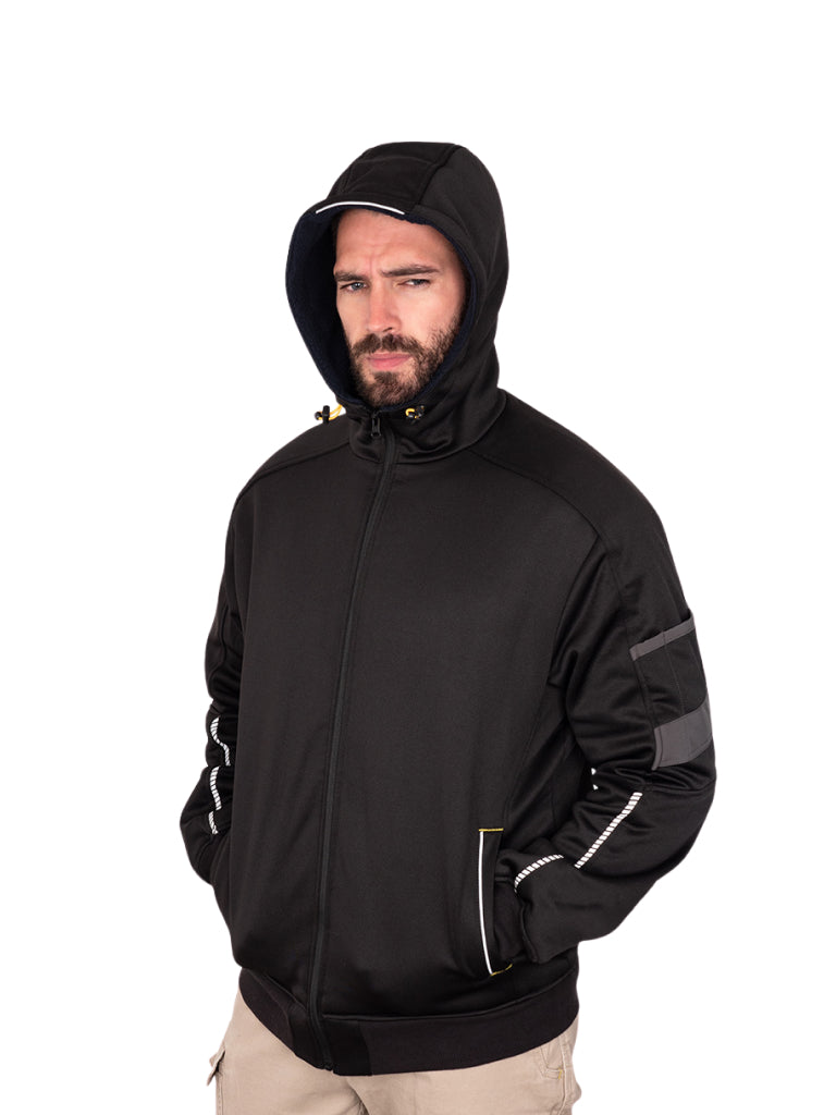 FLEECE ZIP FRONT HOODIE WITH SHERPA LINING