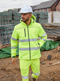 TAPED HI VIS SOFT SHELL JACKET WITH HOOD