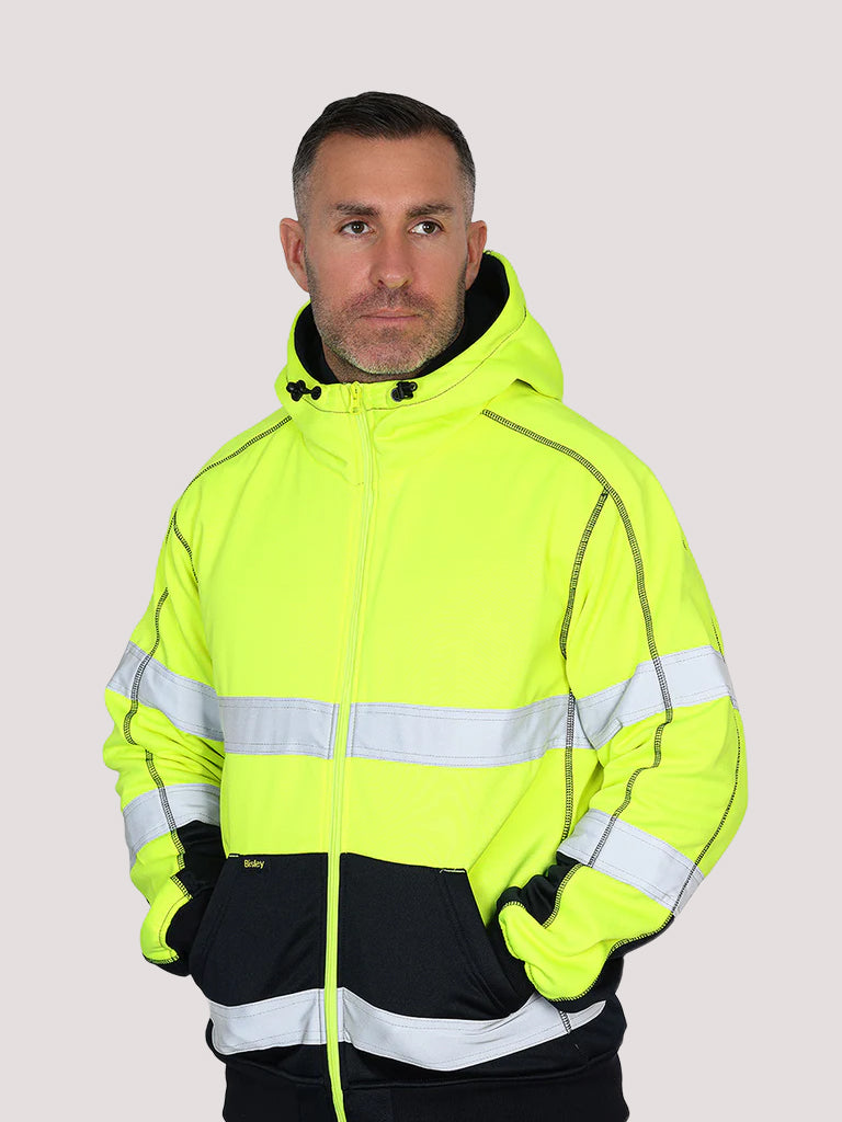 TAPED HI VIS ZIP FLEECE HOODIE WITH SHERPA LINING