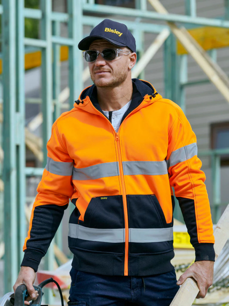 TAPED HI VIS ZIP FLEECE HOODIE WITH SHERPA LINING