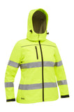 WOMEN’S TAPED HI VIS SOFT SHELL JACKET WITH HOOD