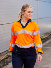 WOMENS LONG SLEEVED TAPED TWO TONE HI VIS POLO