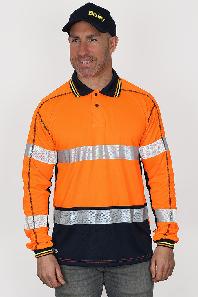 Bisley Workwear UK | Taped Hi Vis Long Sleeve Polyester Mesh Polo
