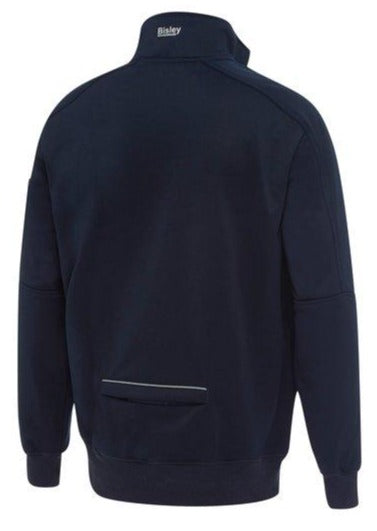 Bisley Workwear Navy Low-Pill Premium Polyester Pullover with Sherpa Fleece Lining with Back Mobile Zip-Up Pocket